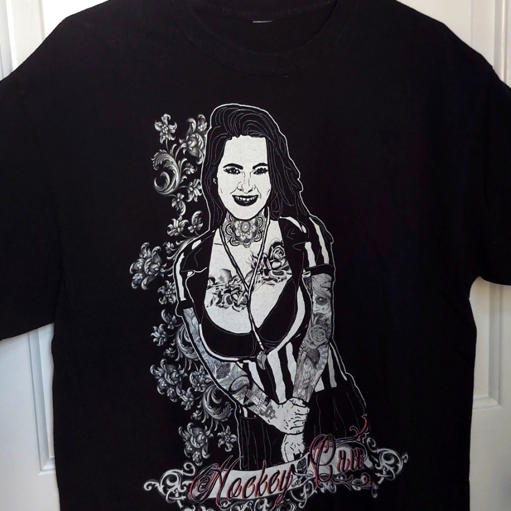 Black tshirt hockey ref girl